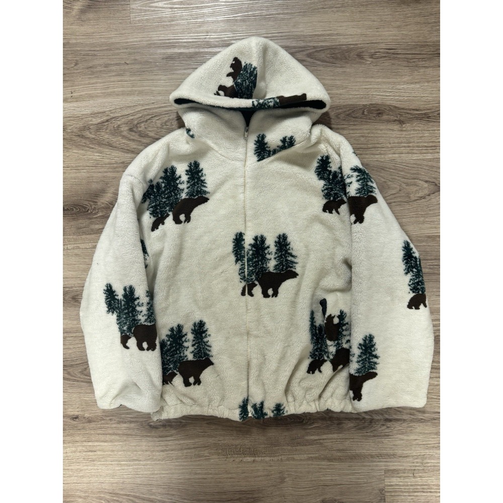 Women's Large Baggy Pullover‎ Hooded Fleece AOP CRAZY GRAPHIC NATURE FLEECE